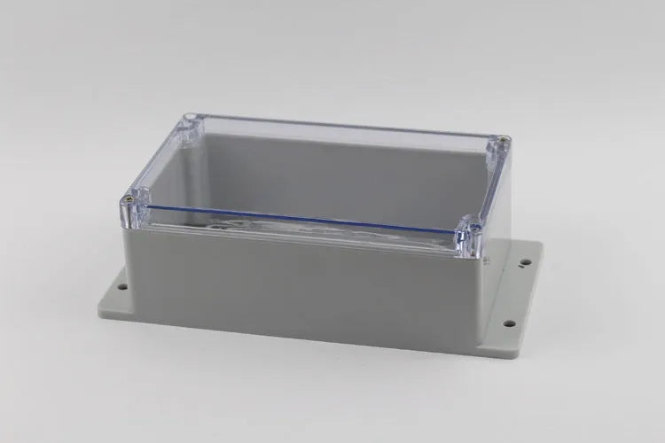 White waterproof plastic junction box with transparent cover, 100x68x50mm, for electrical connections