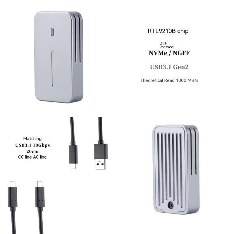 Aluminium alloy M.2 NVMe SSD enclosure measuring 5.2cm by 2.8cm