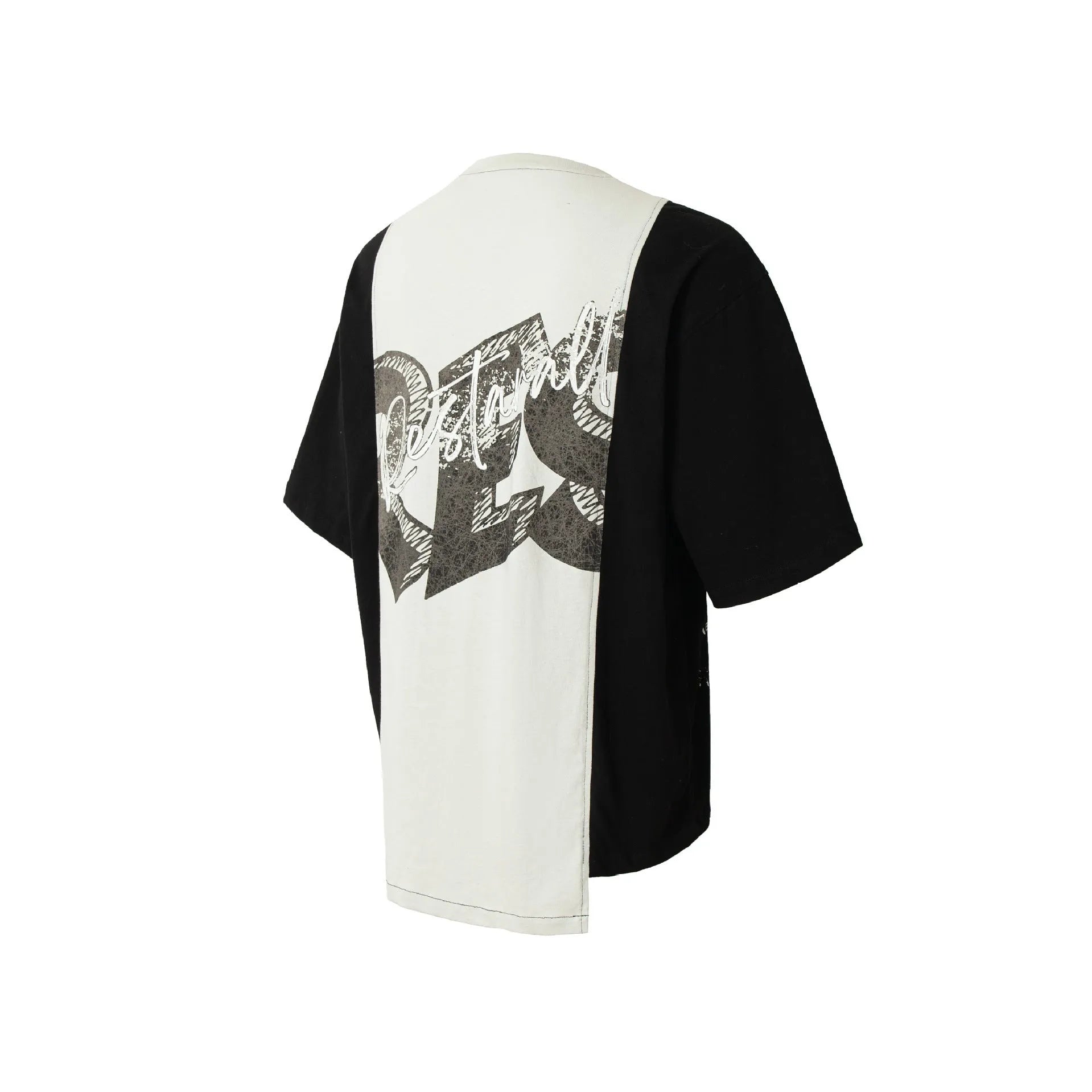 Men's black and white deconstruction collage print loose fit cotton blend T-shirt short sleeve streetwear