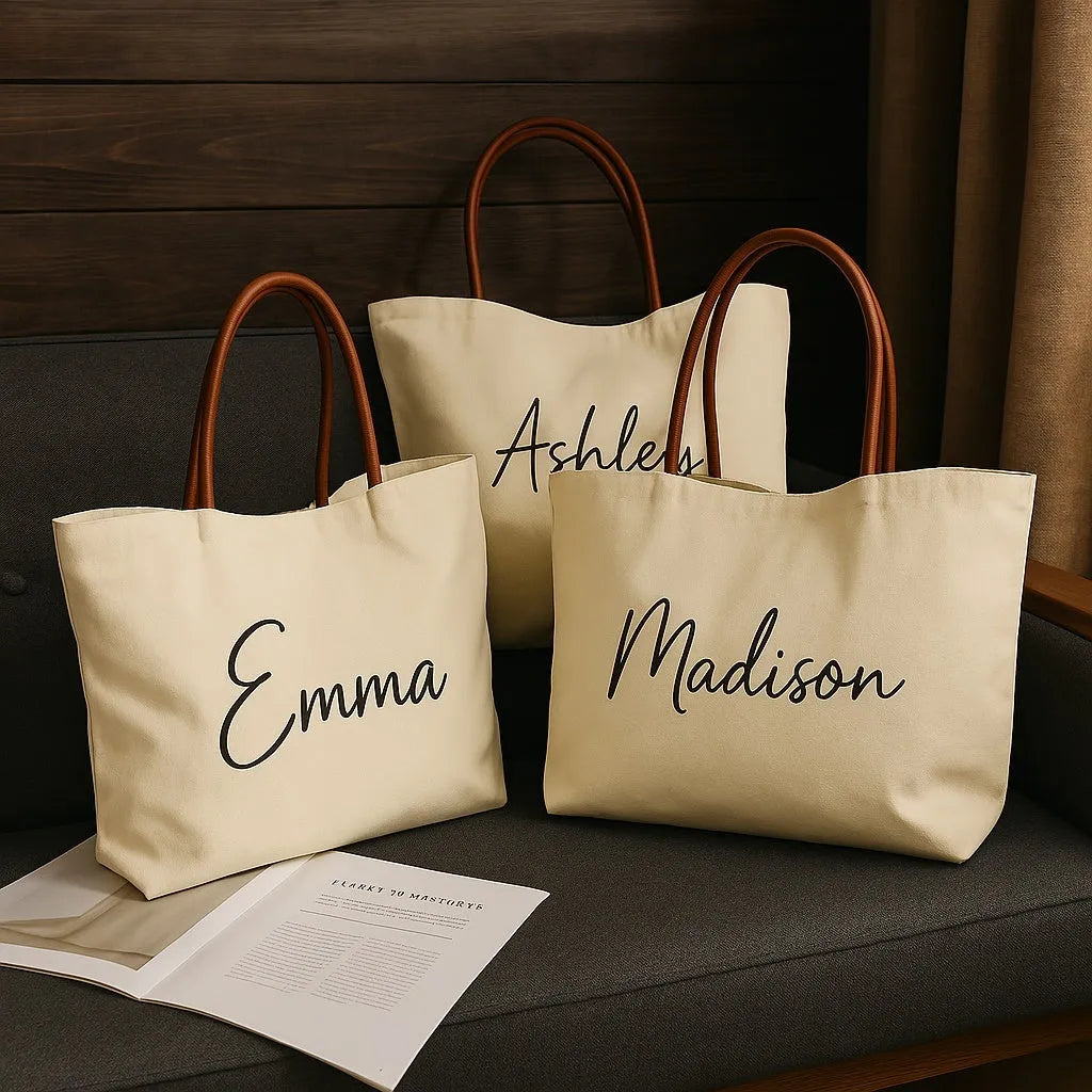 Beige white canvas tote bag with zip closure showing its spacious interior