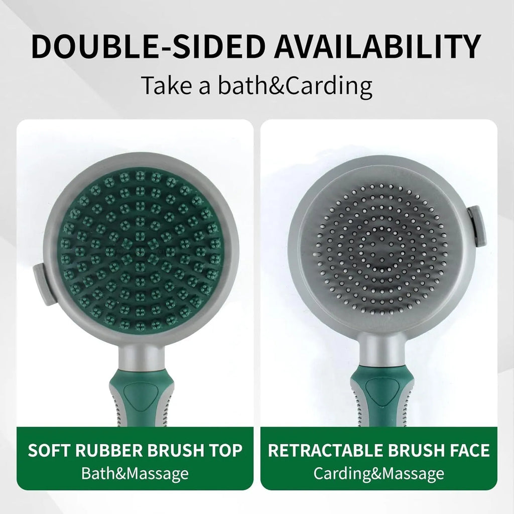 Two-sided silicone pet grooming brush with retractable slicker brush and octopus-teeth massager