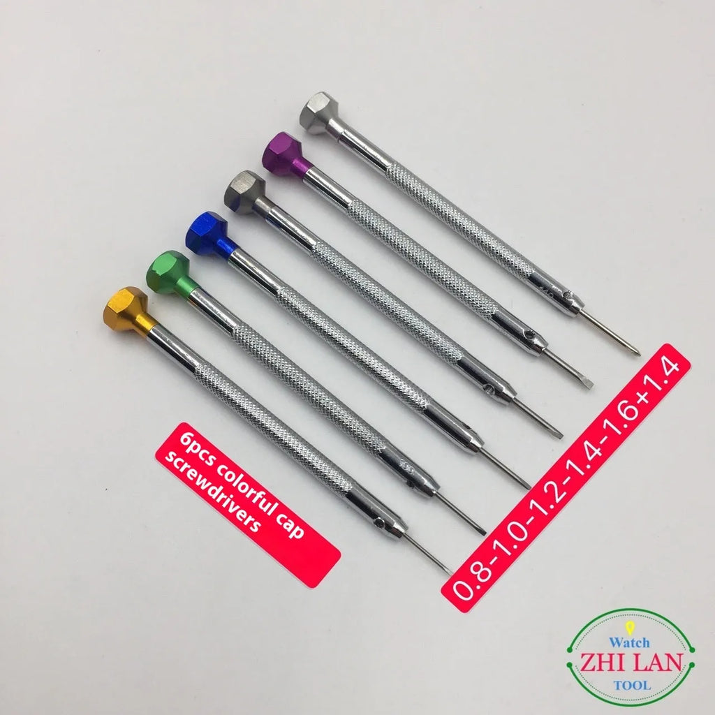 6-piece colour-coded watch repair screwdriver set with aluminium handles