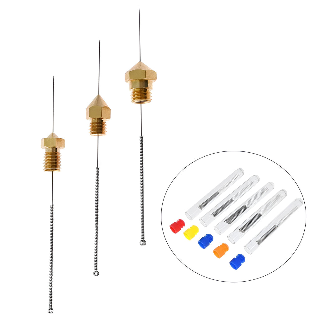 Mk8 E3D nozzle cleaning needles in five sizes with ten pieces per box for 3D printer maintenance