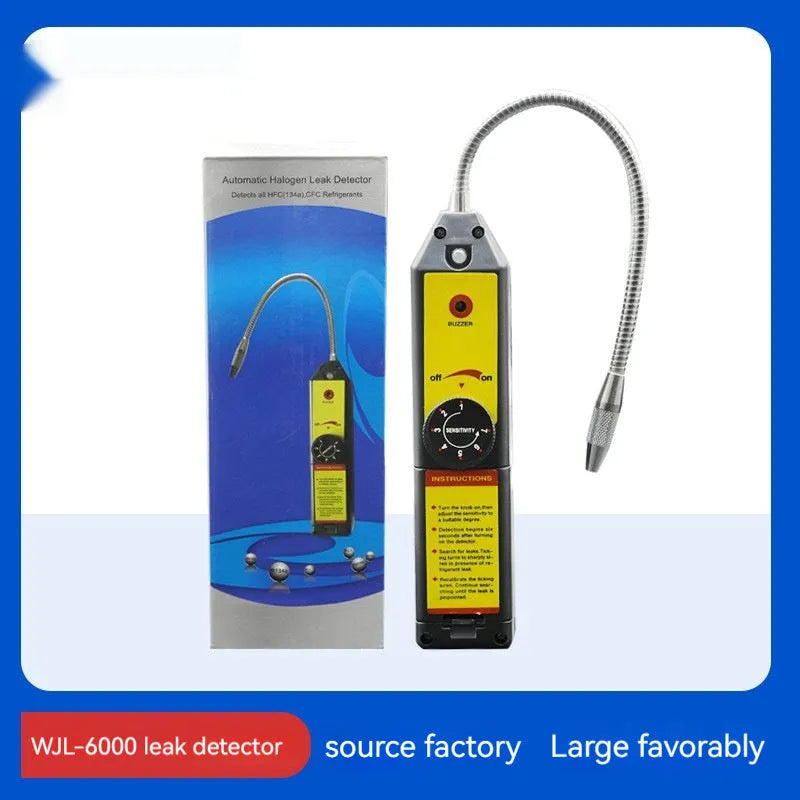WJL-6000 electronic halogen leak detector with extended 20cm probe for car air conditioning refrigerant leaks.