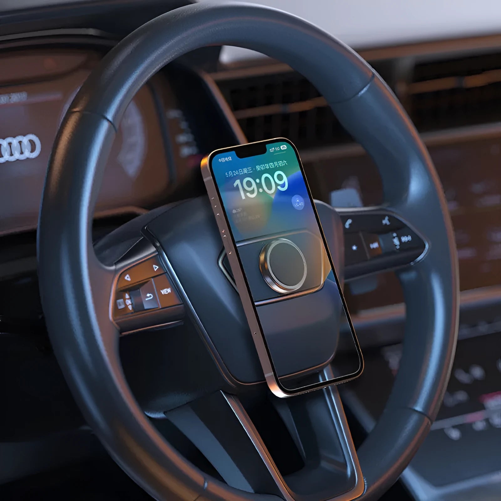 Obsidian black magnetic phone holder with alloy construction for car windscreen mounting
