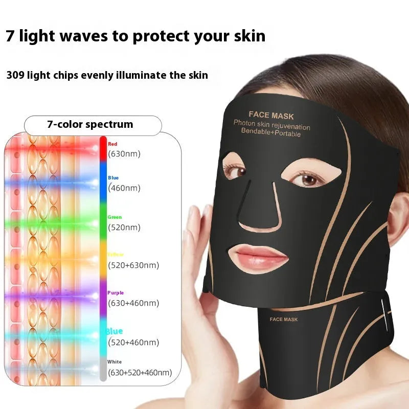 Black and gold silicone facial mask beauty device with headband and touch screen controls