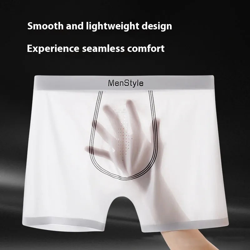 Men's satin ice silk seamless boxers in Moonlight White colour, nylon fabric