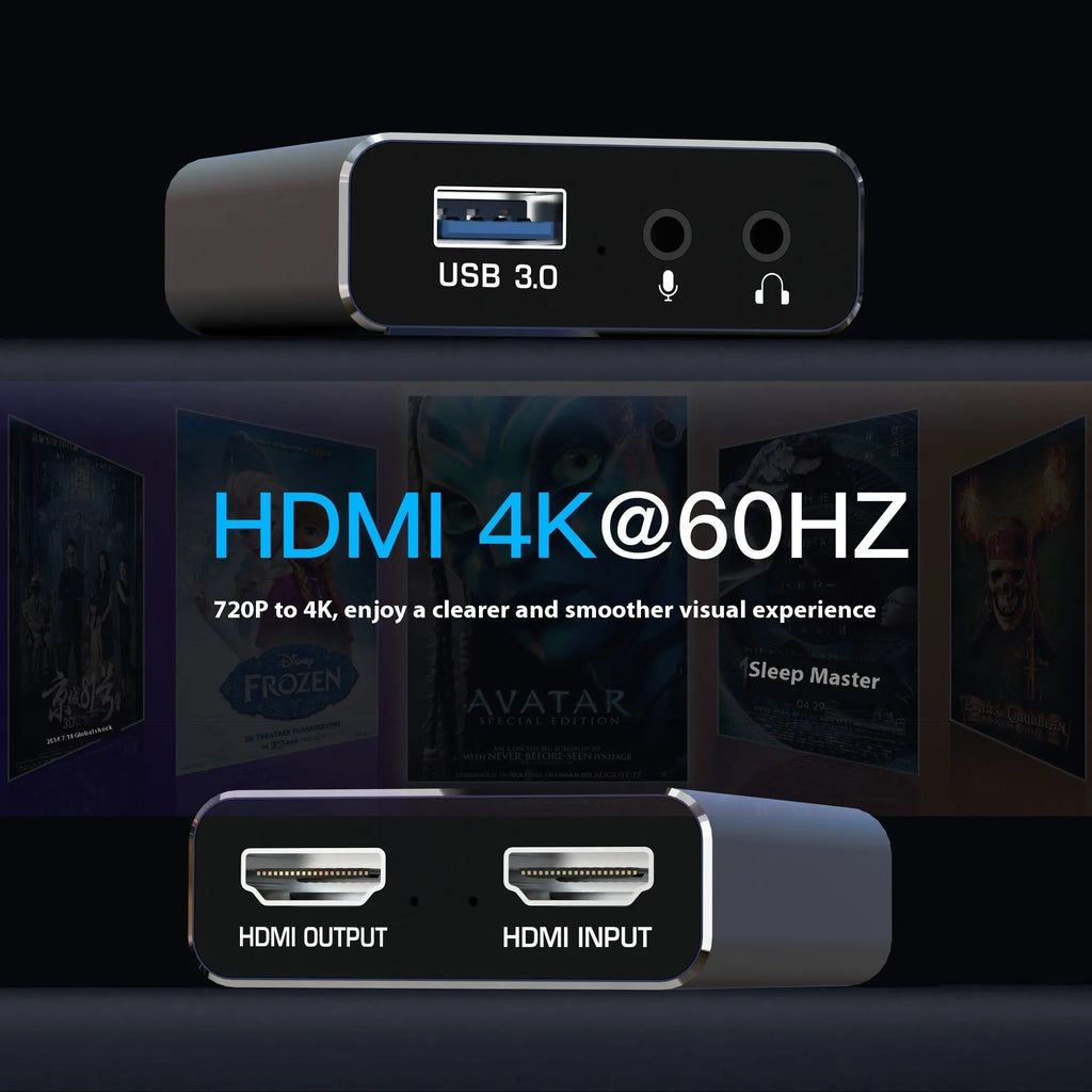 Black 4K gaming set-top box recording audio device with MS2131 chip for 1080 resolution capture