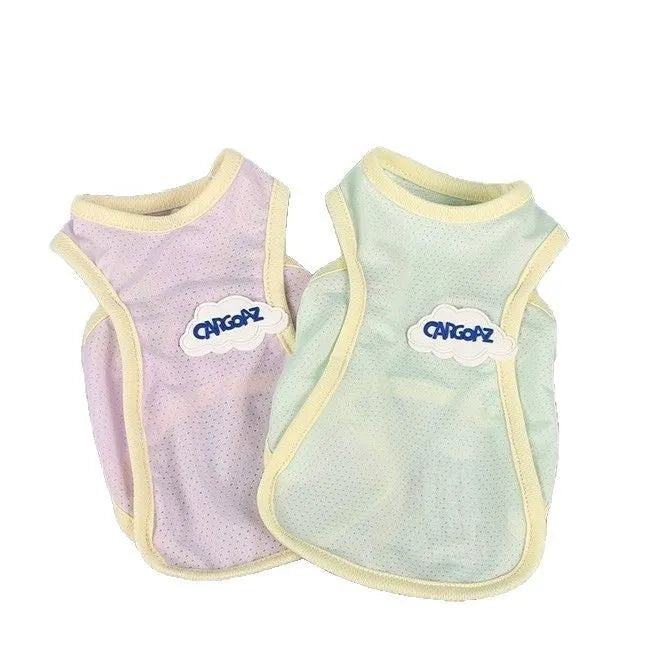 Polyester cat summer vest in grass green colour showing sports style design and lightweight construction
