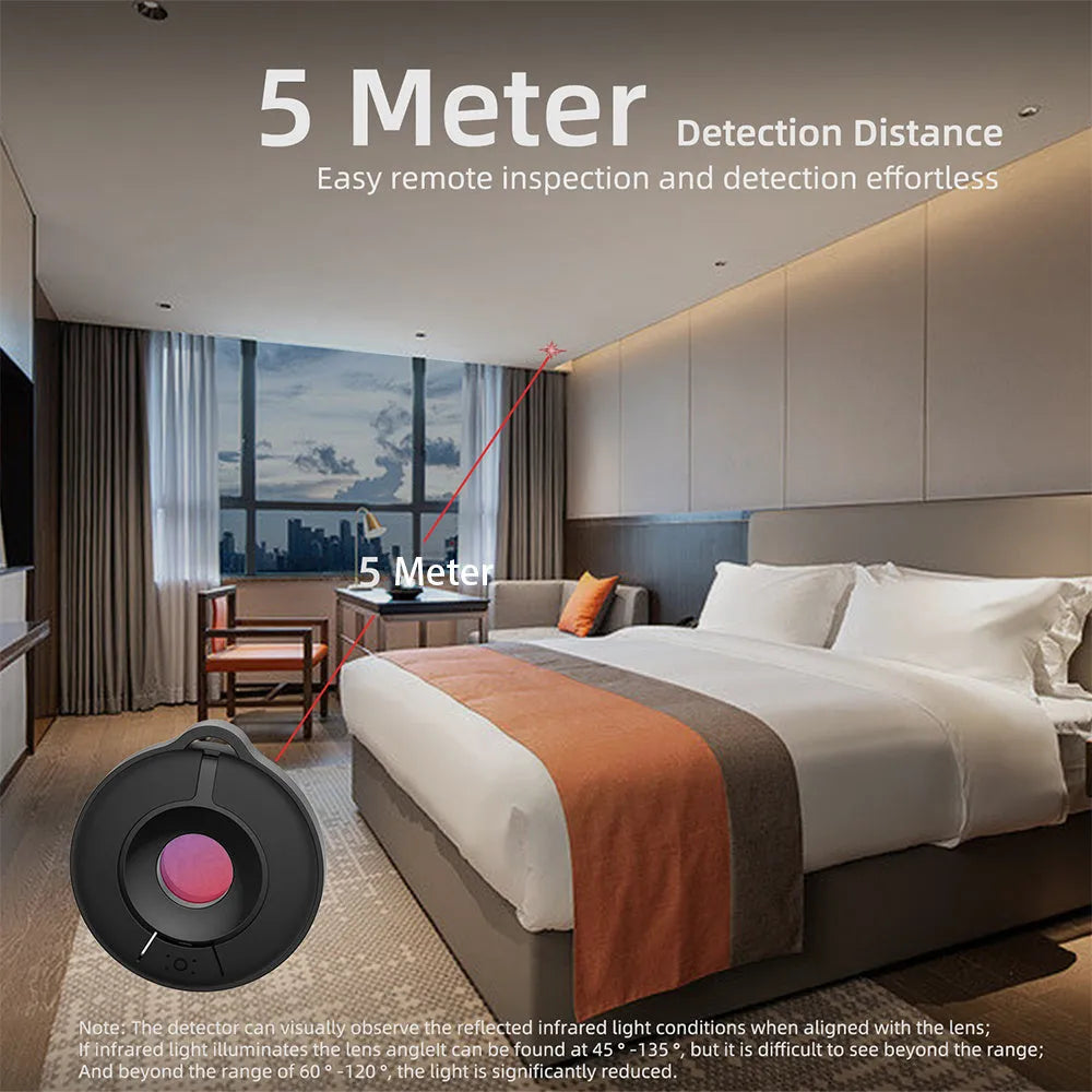 Compact infrared camera detector for hidden camera identification with 5-metre range