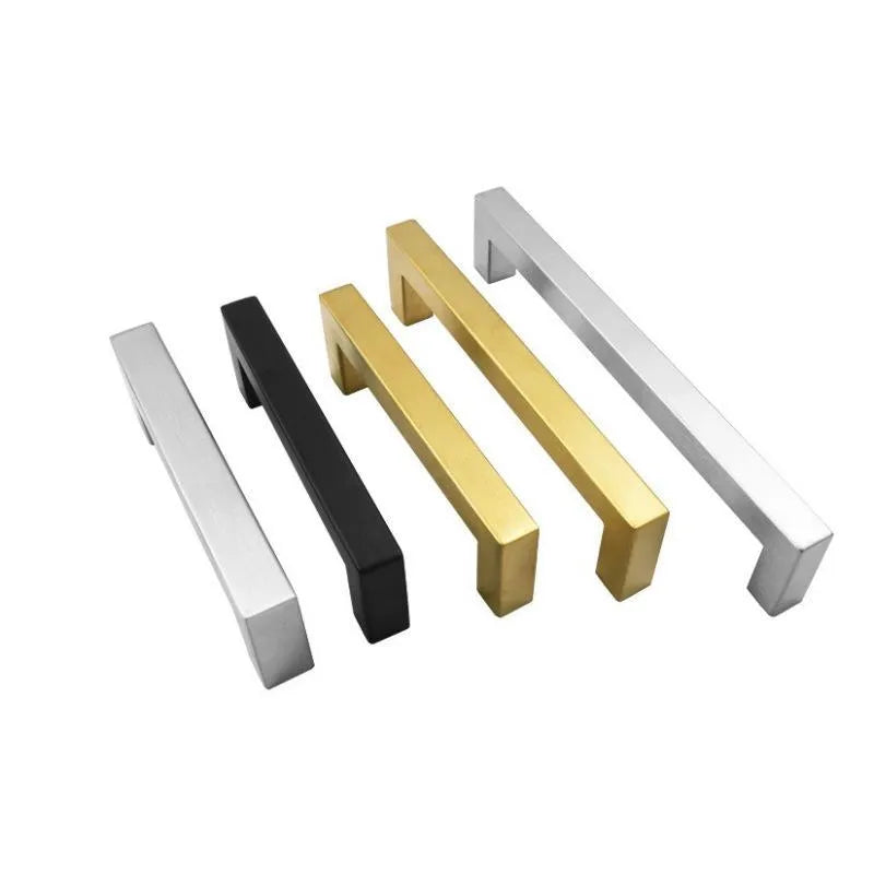 Stainless steel square pipe cabinet door handle in brushed silver finish