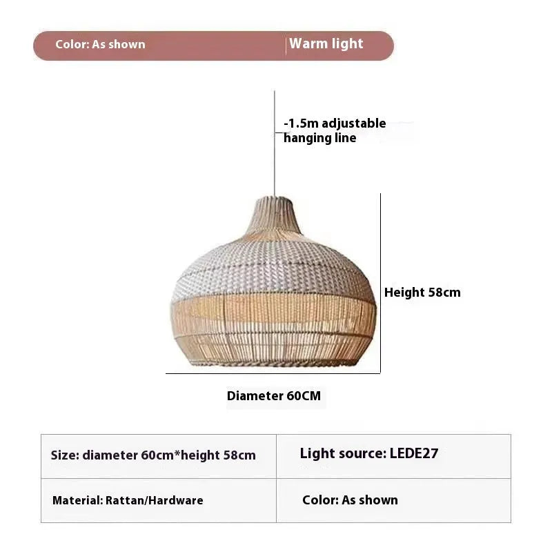 60cm diameter rattan silent wind style chandelier ceiling light fixture