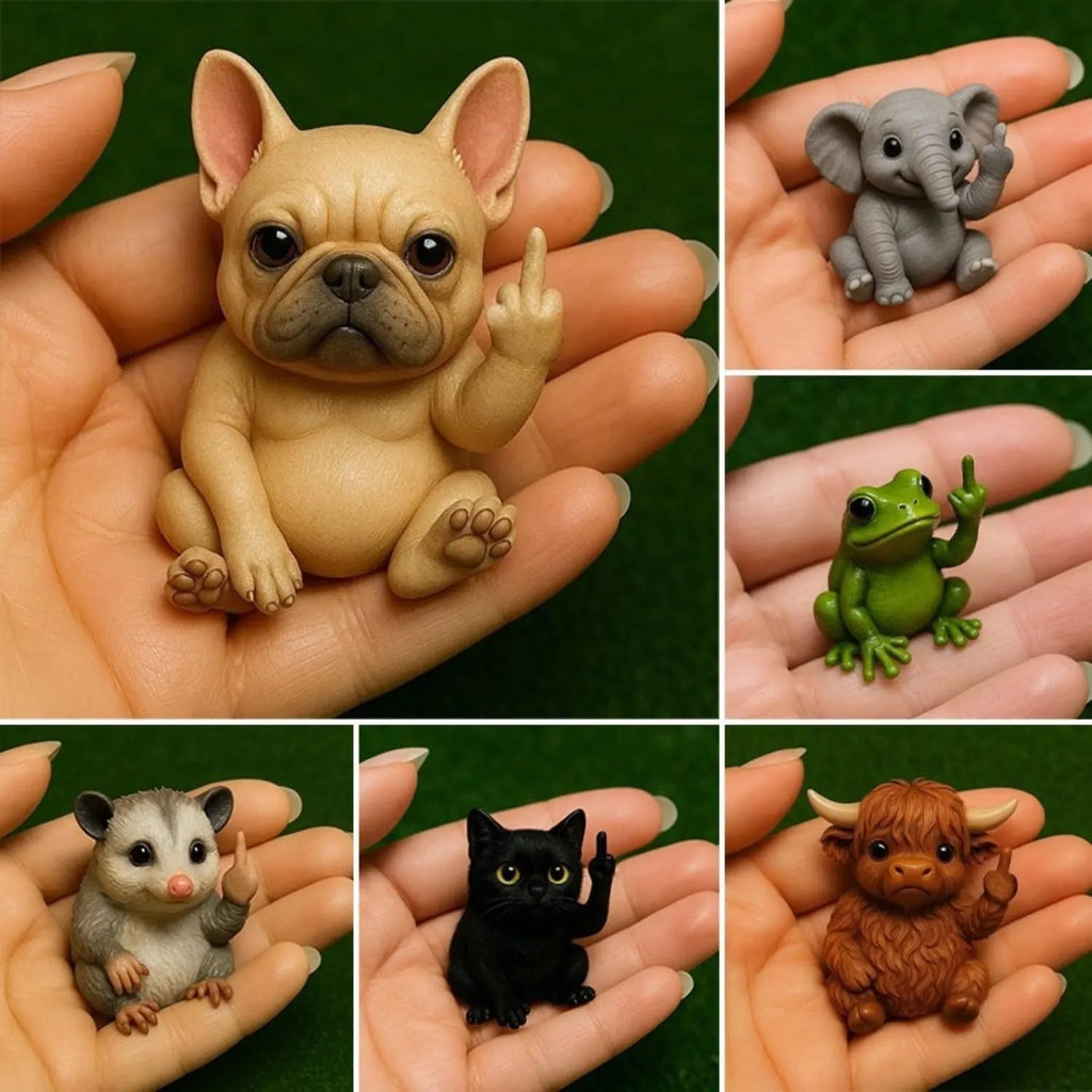 Mini plastic resin animal doll making vertical middle finger gesture, available in seven animal styles