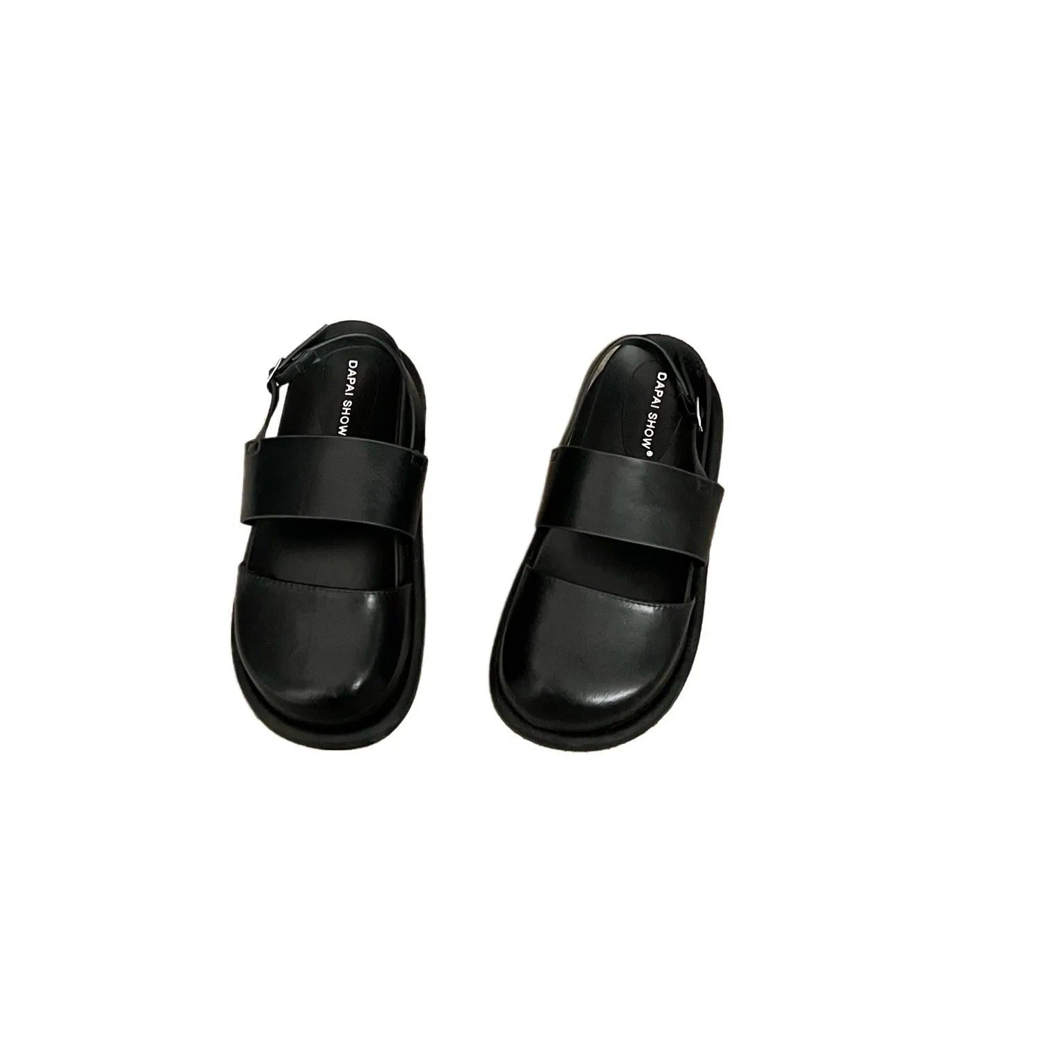 Retro women's closed toe sandals with ankle strap buckle in apricot colour