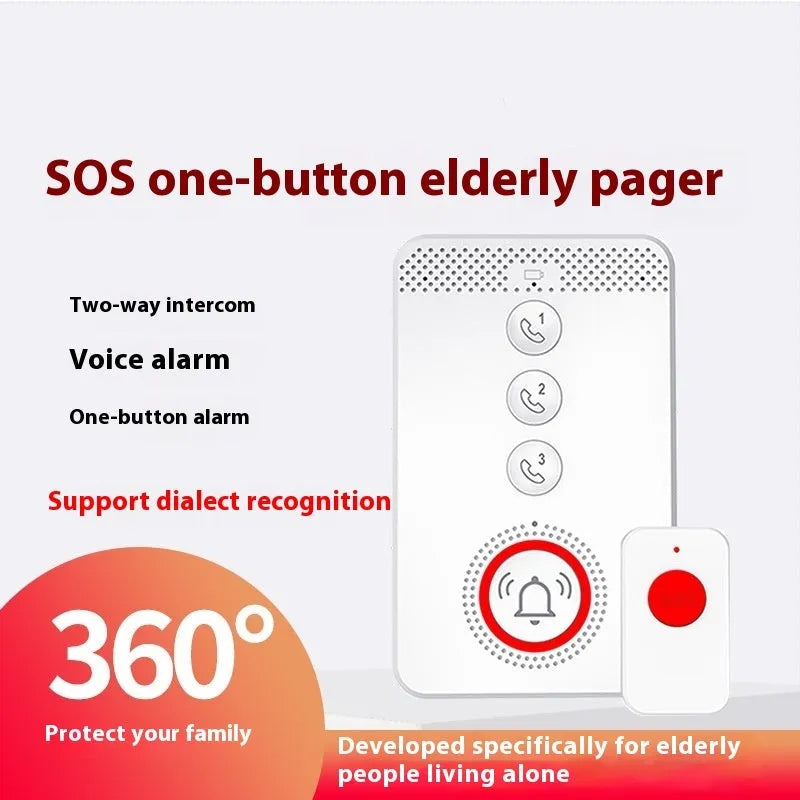 White emergency alert system with one central buzzer unit and three separate call buttons.