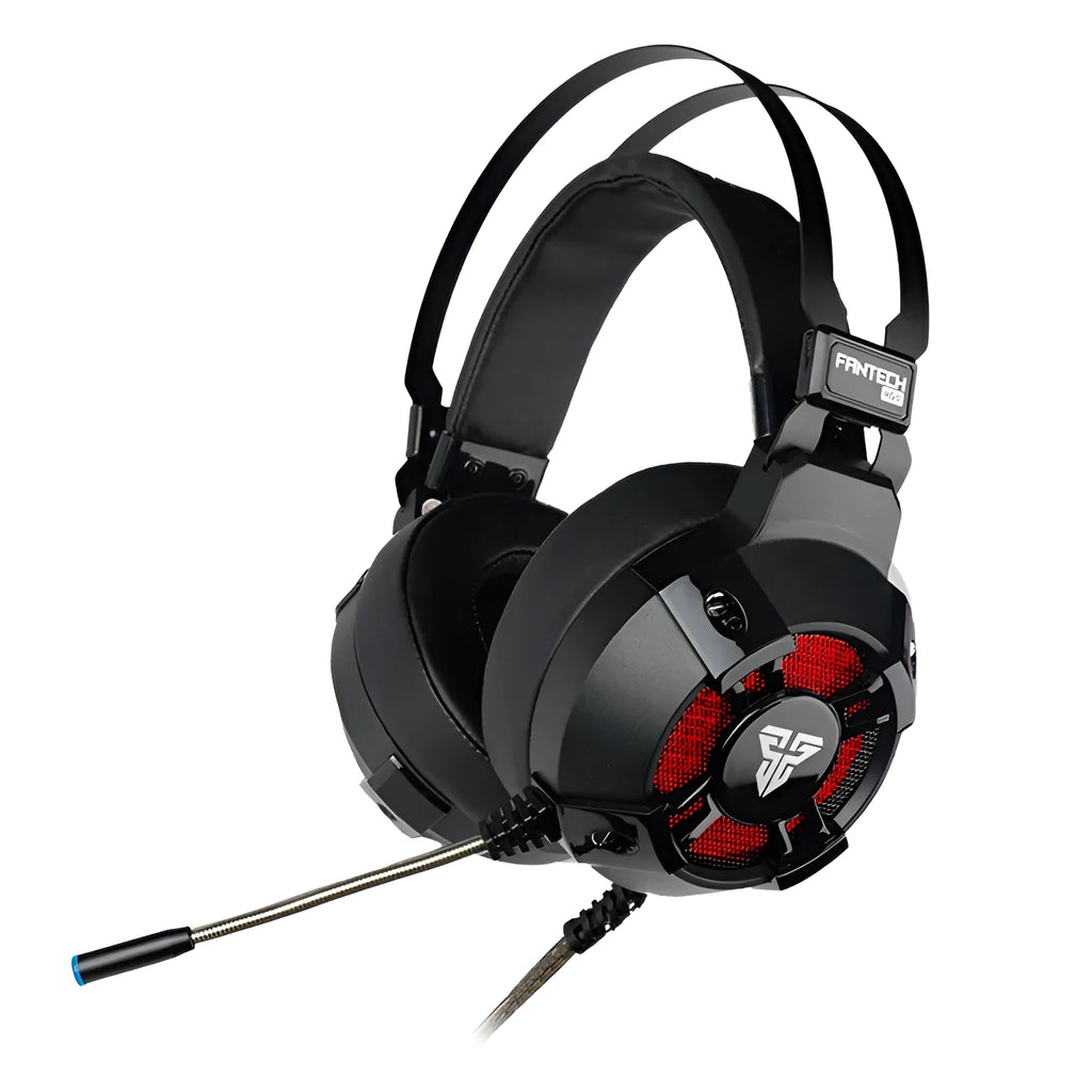 Black FANTECH HG11 USB gaming headset with RGB lighting on earcups and in-line remote control