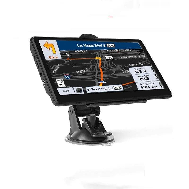 7 inch car GPS navigation device with touch screen displayed on dashboard mount
