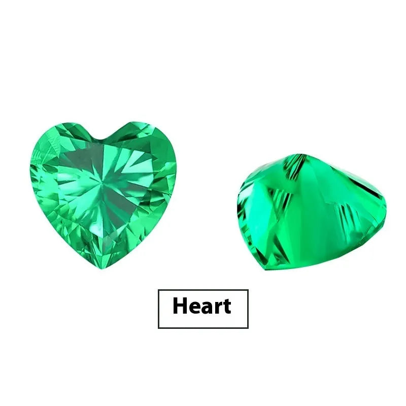 Columbia green treasure coloured synthetic emerald gemstone in round and rectangular emerald cut shapes.