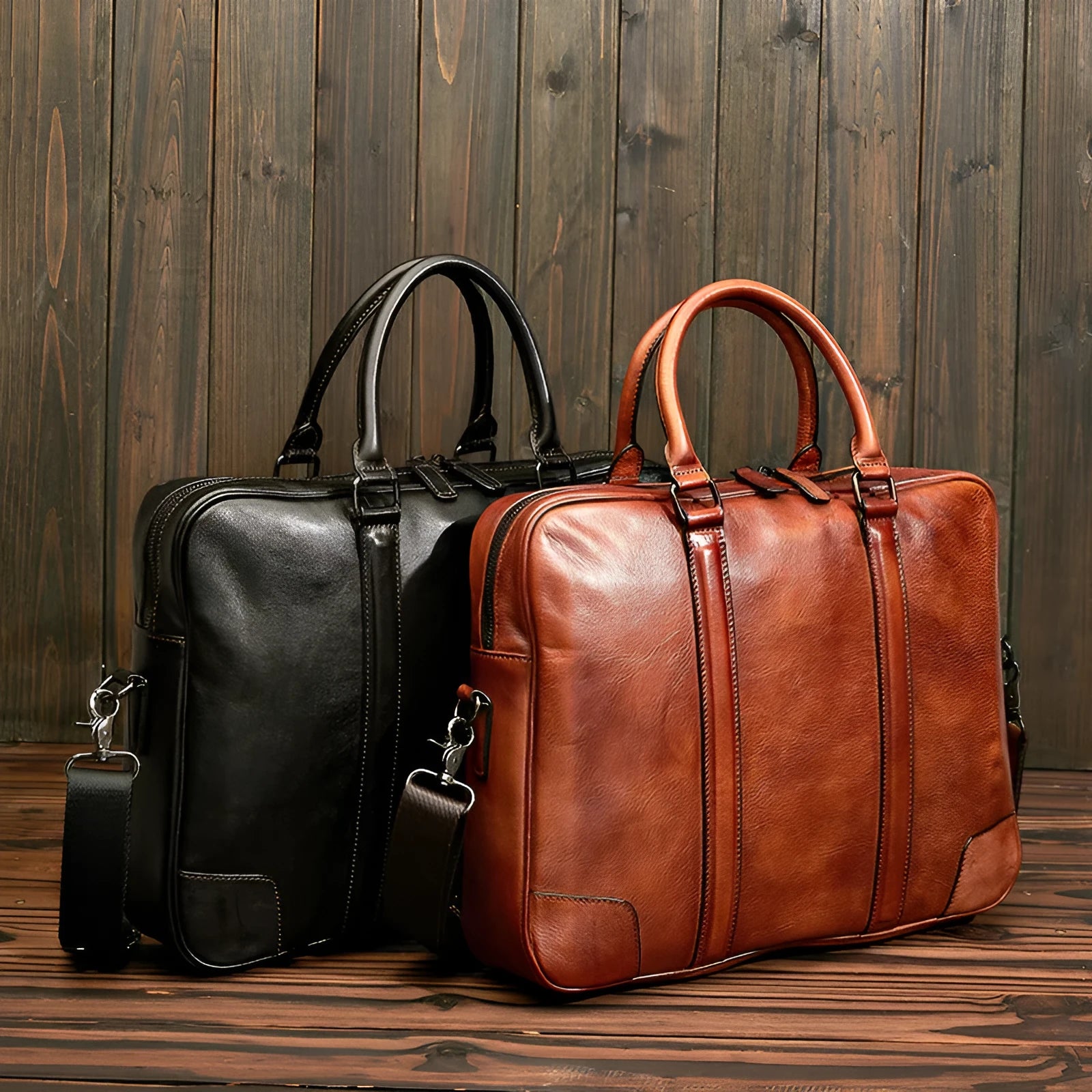 Genuine leather skeleton-skin briefcase 40x9x30cm in black with wear-resistant first layer cowhide