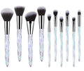 Ten clear crystal diamond-handle foundation brushes with artificial fibre bristles in four colours.
