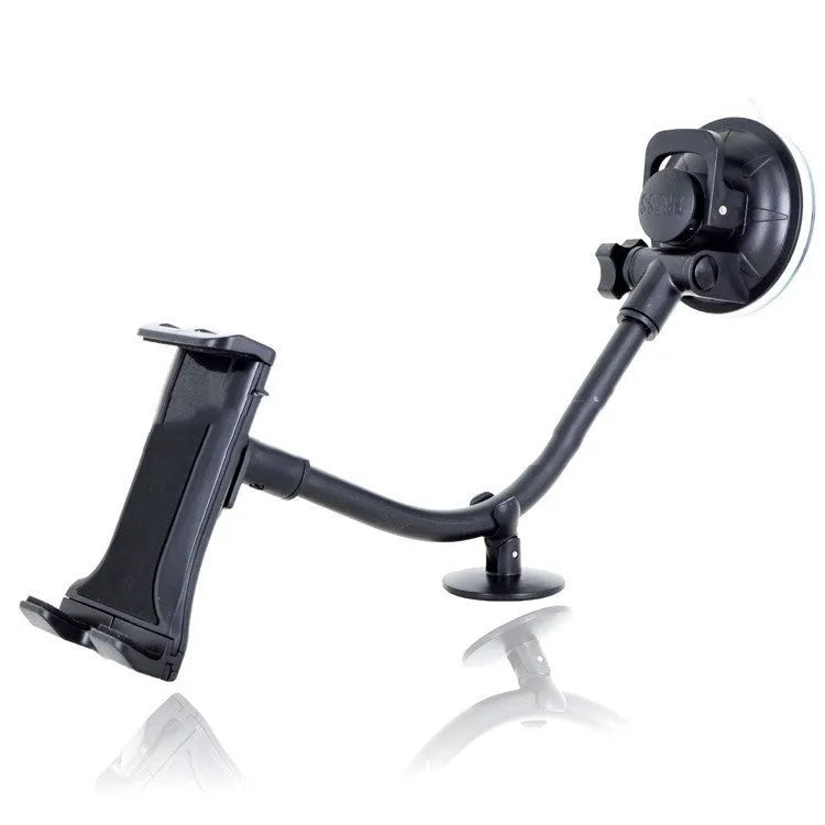Black universal 4-12 inch vehicle tablet and phone holder with lifting bracket and long-rod suction cup