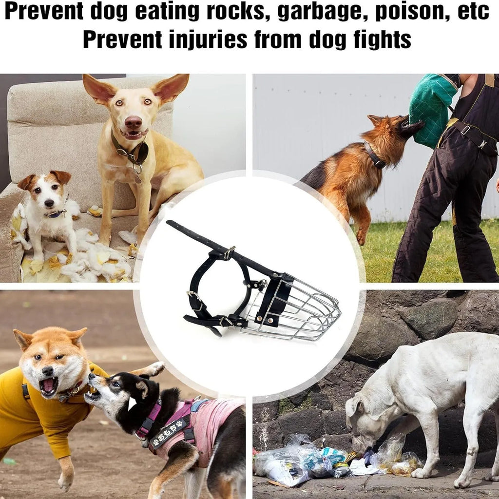 Black metal dog mouth cover designed specifically for Golden Retriever and German Shepherd breeds