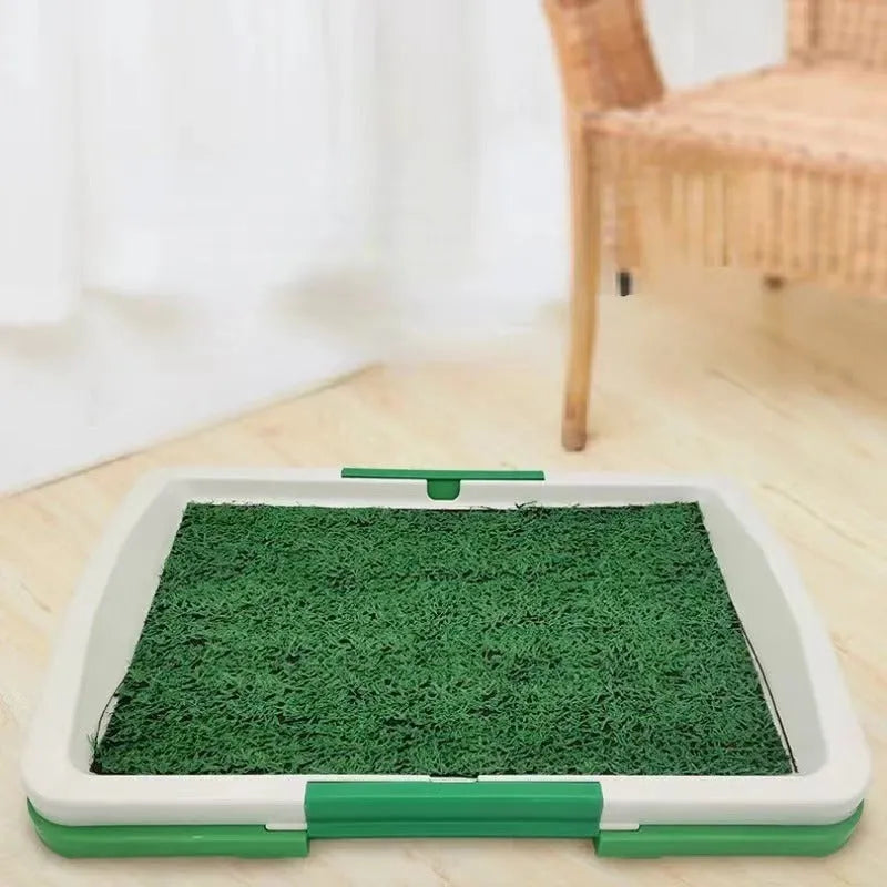 Three-layer pet dog grass patch toilet with green removable grass mat for indoor training