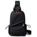 Men's black casual crossbody bag with a single shoulder strap made from waterproof polyester.