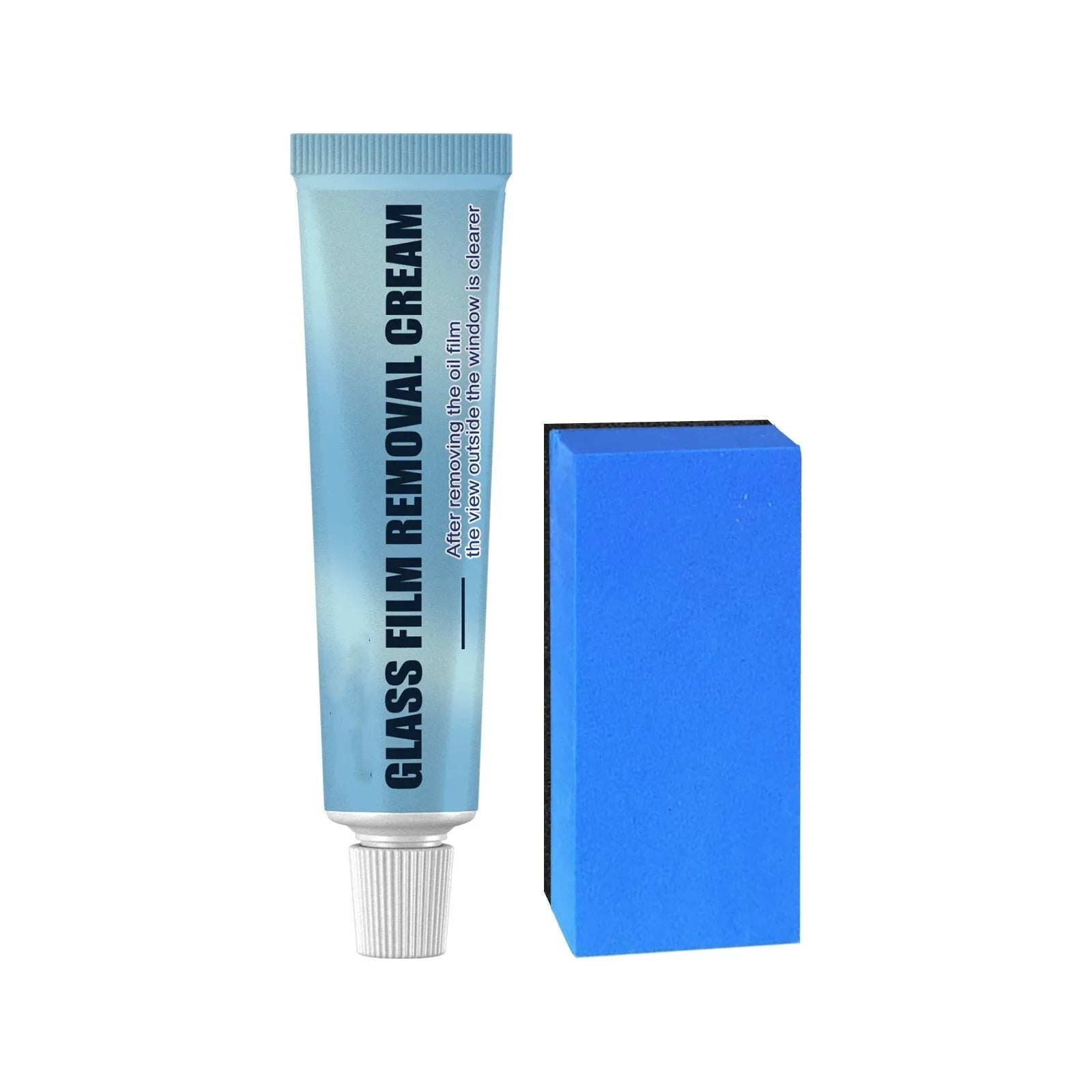 Blue car window oil film remover with soft sponge applicator for glass cleaning