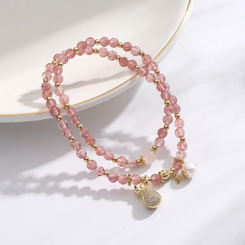 Women's strawberry quartz geometric crystal bracelet for money drawing and luck changing