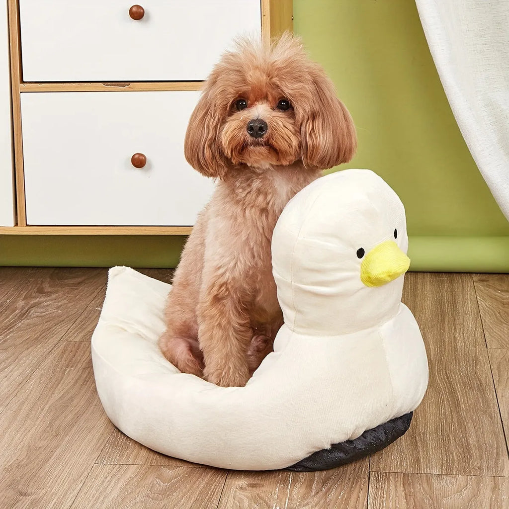 Duck-shaped fluffy pet bed sofa for small dogs and cats in blue colour