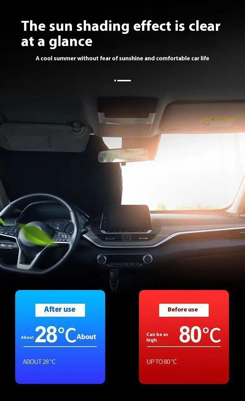 Titanium silver aluminium foil car sunshade unfolded, showing reflective surface.