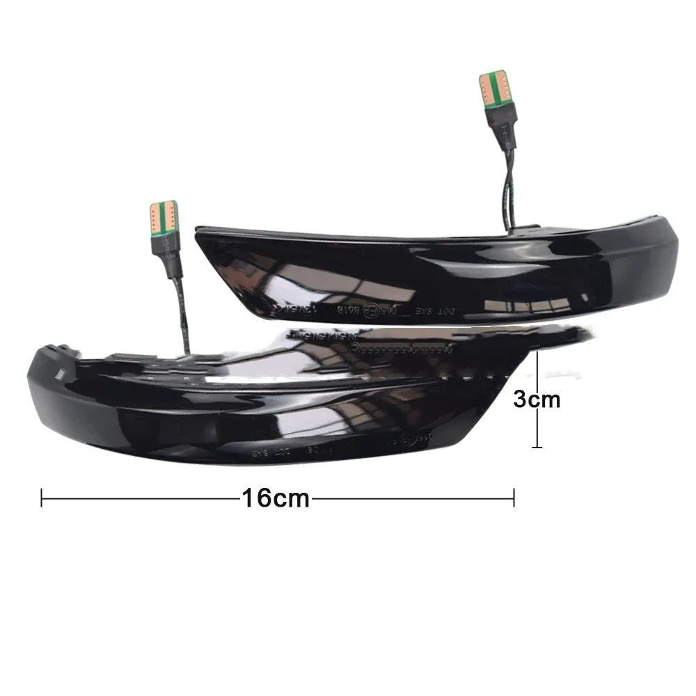 Pair of ABS plastic rearview mirror waterfall lights for Ford Focus and Mondeo, showing yellow and blue/yellow LED options.