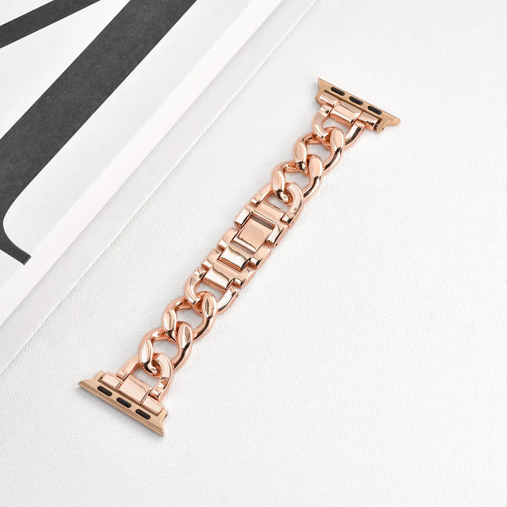 Silver denim chain link metal strap for Apple Watch with 22mm lug width on a 41mm case.