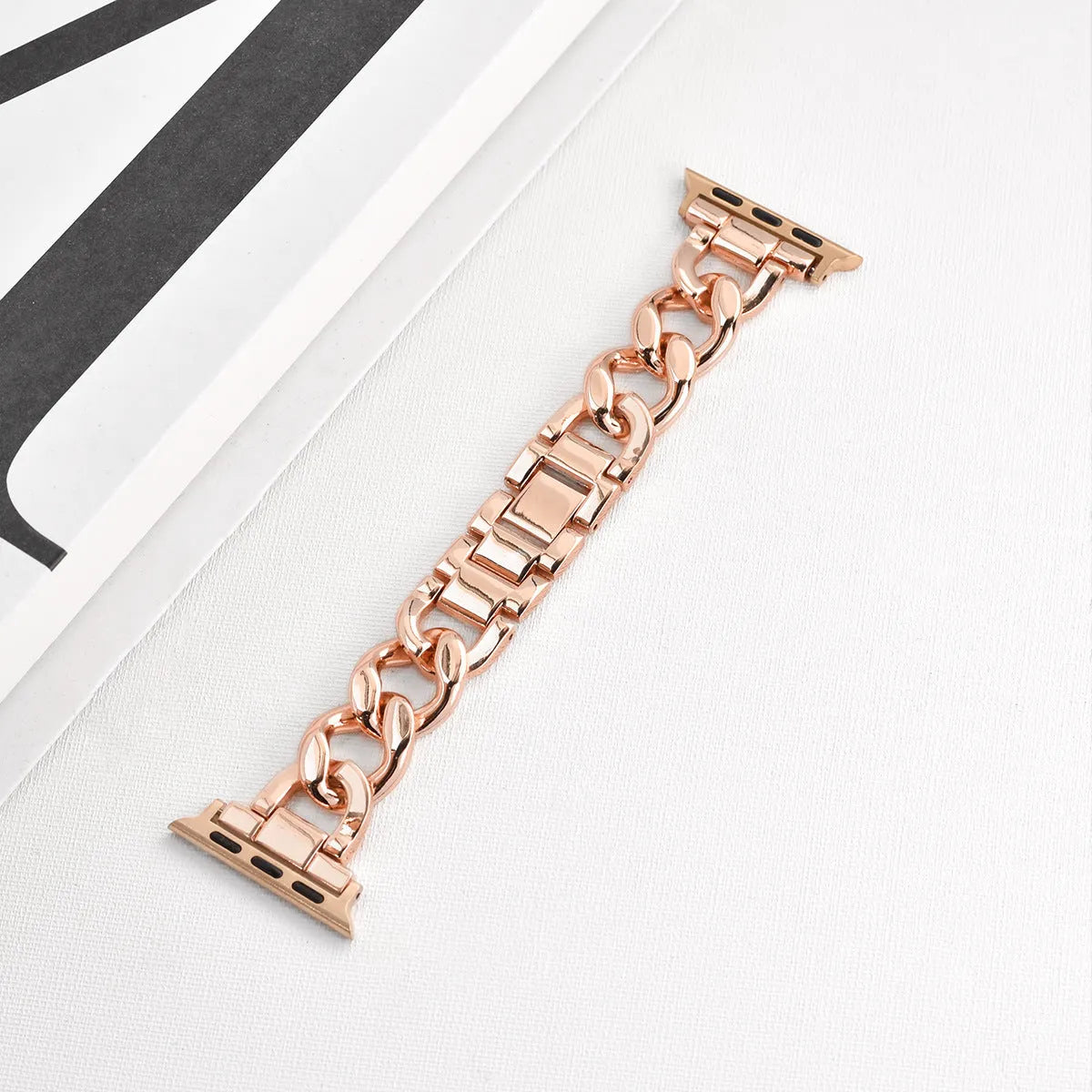 Silver denim chain link metal strap for Apple Watch with 22mm lug width on a 41mm case.