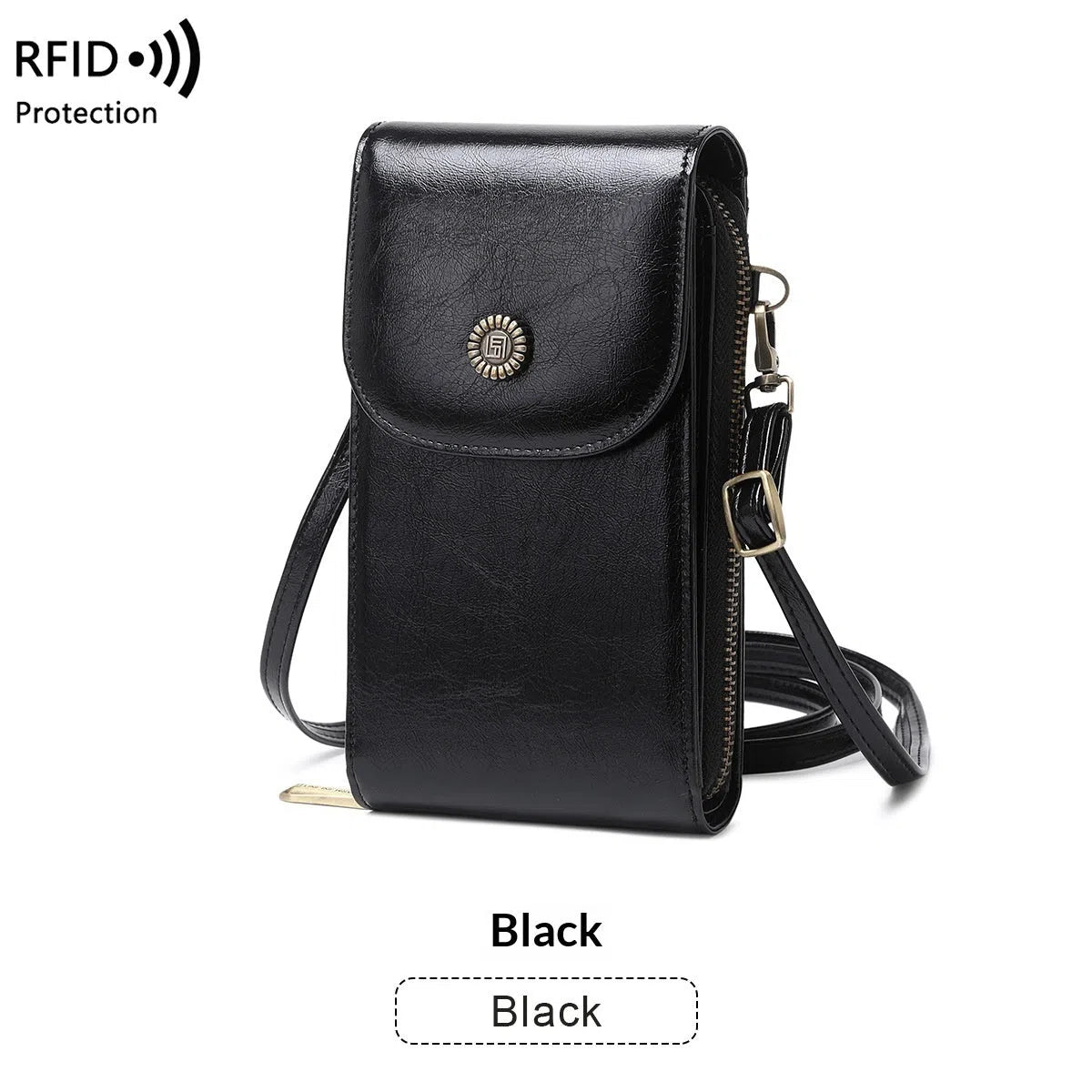 Anti-magnetic phone bag retro wax leather with stitching vertical square shape crossbody strap unisex