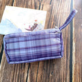 Double-layer canvas stationery bag in striped grid pattern, square shape, casual style