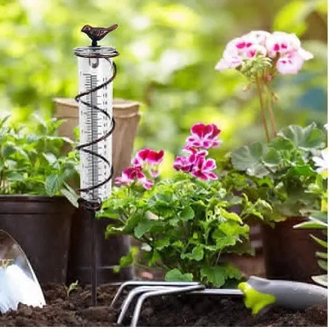 Cast iron bird design glass rain gauge for garden precipitation measurement