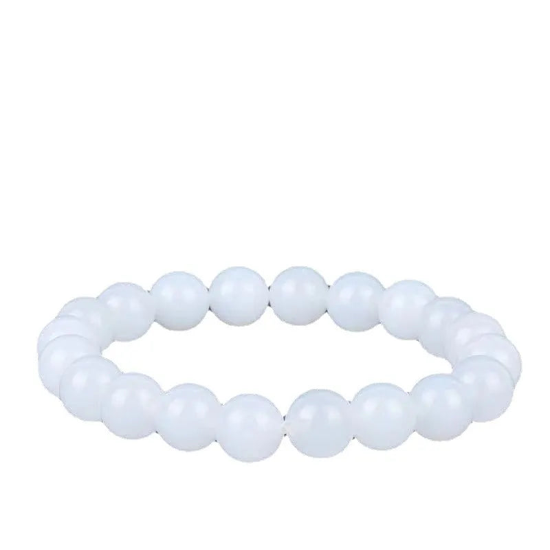 Hotan white jade goat fat round bead bracelet 10mm Hetian jade unisex national style on light background