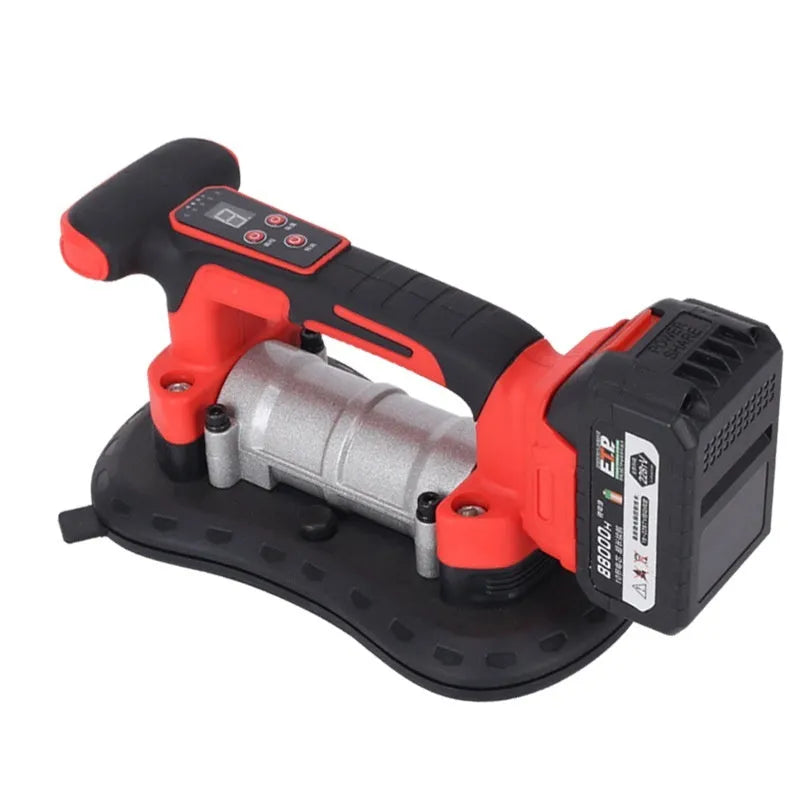 Automatic tile laying machine with 21V battery, shown with its two batteries and US plug charger for floor tiling.