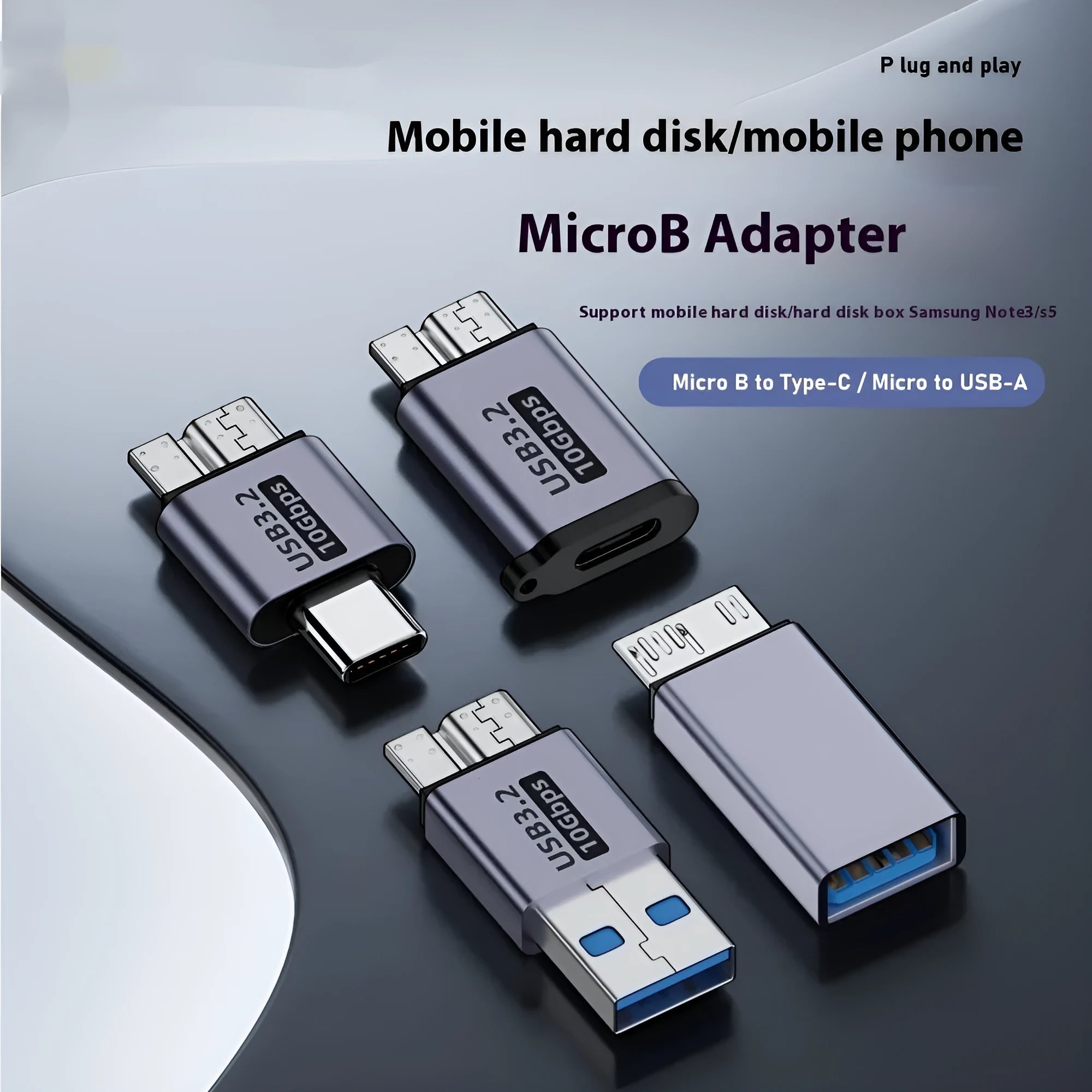 USB AM to Micro-B adapter for connecting old hard drives and phones.
