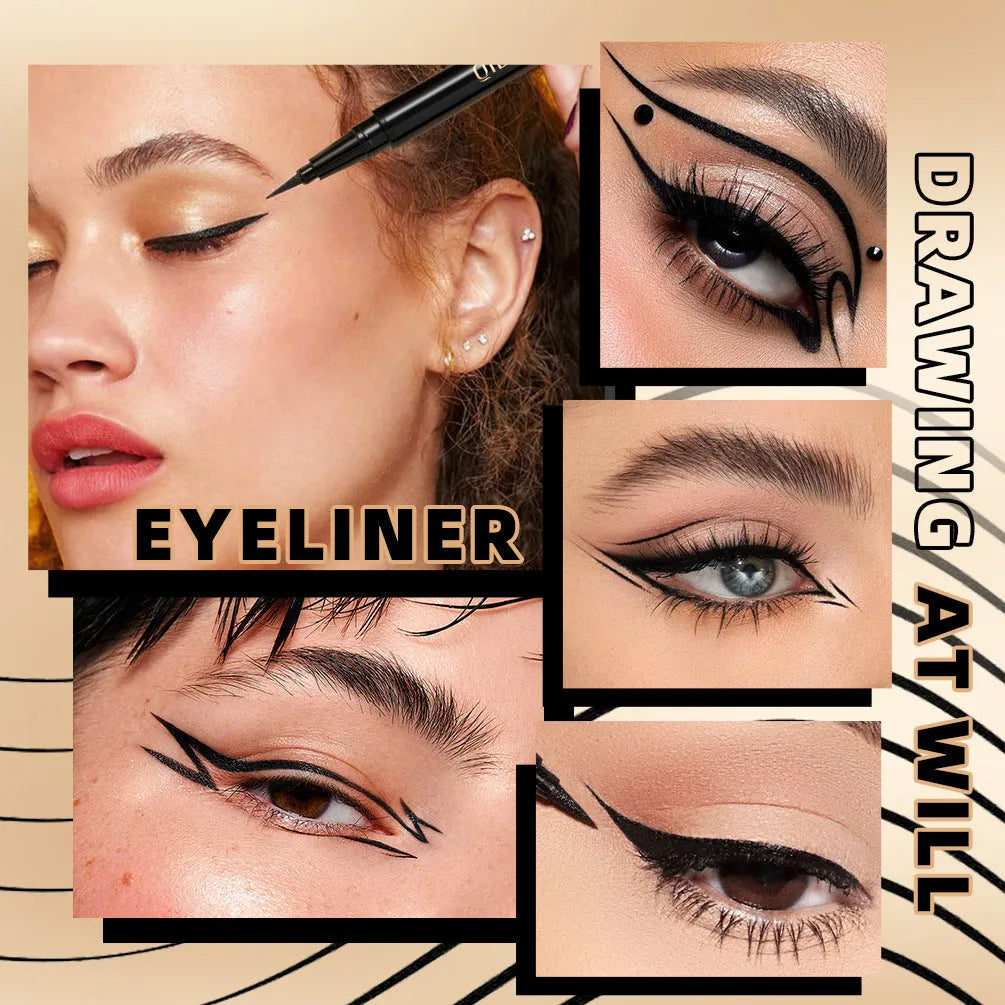 Black liquid eyeliner pen with waterproof, quick-drying formula for smudge-proof eye makeup