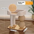 Pine wood cat nest with cat grasping balls in sisal, summer mat, or double ball chamfer styles.