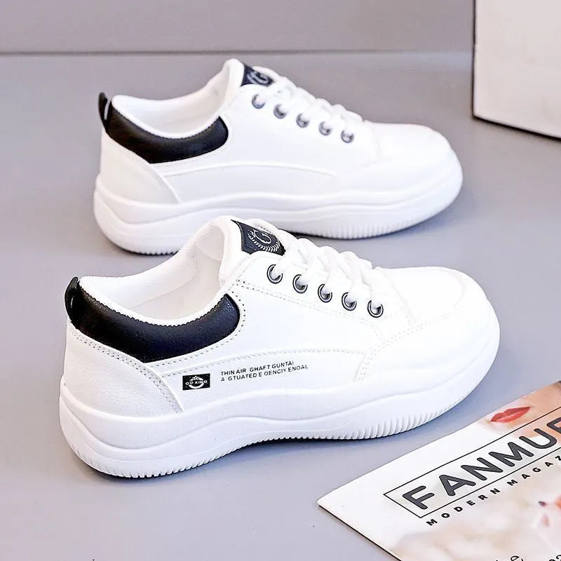 Women's Korean-style white shoes with cross straps, round toe and 3-5cm mid heel