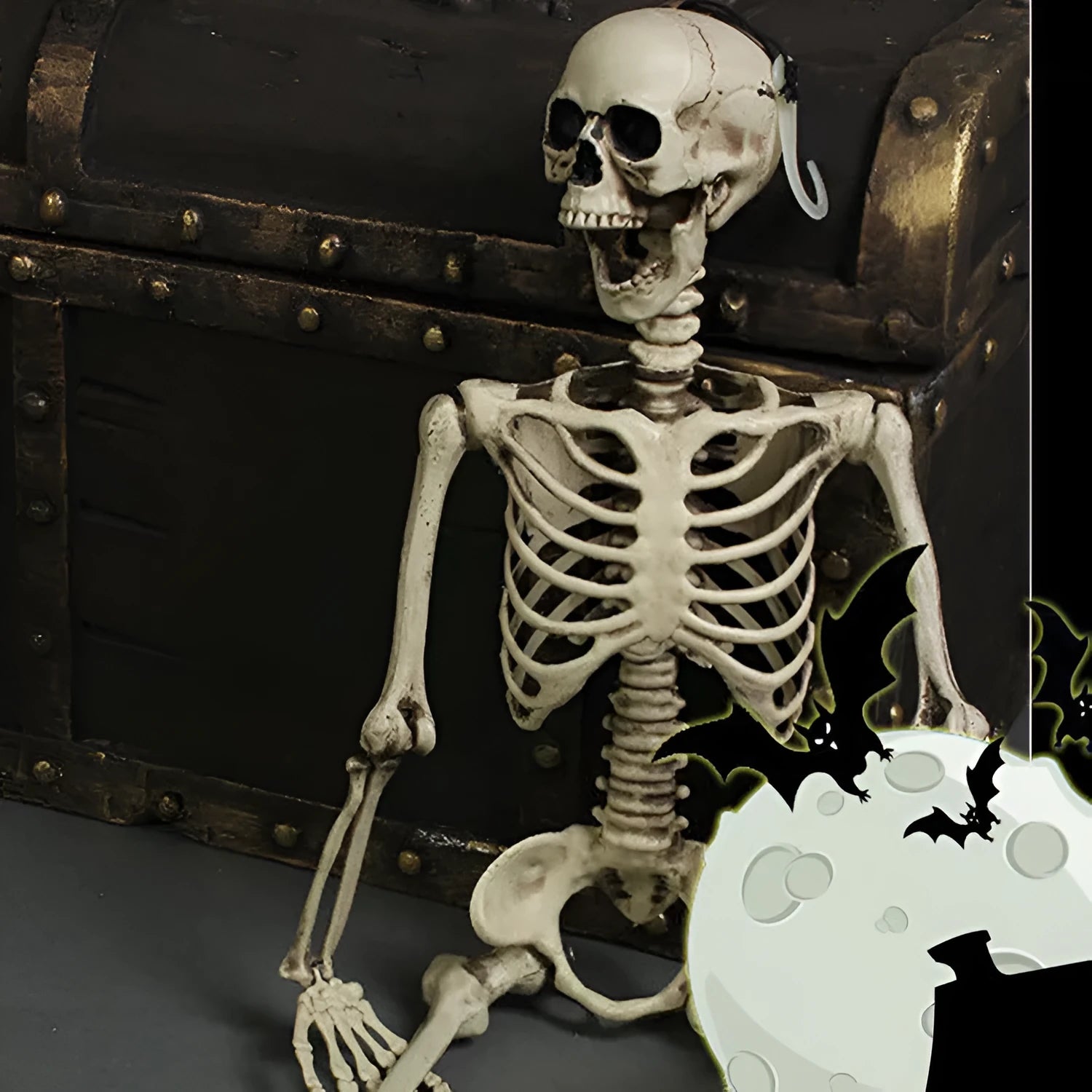 170cm tall plastic skeleton prop with realistic human proportions for Halloween decorations