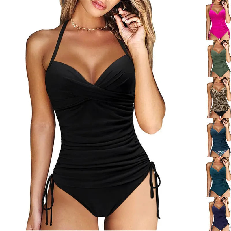 Women's nylon swimwear bikini set in high waist briefs style with slim fit design
