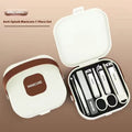 10-piece manicure kit showing champagne pliers, curved nose pliers, and slanting forceps in brown, white, and green