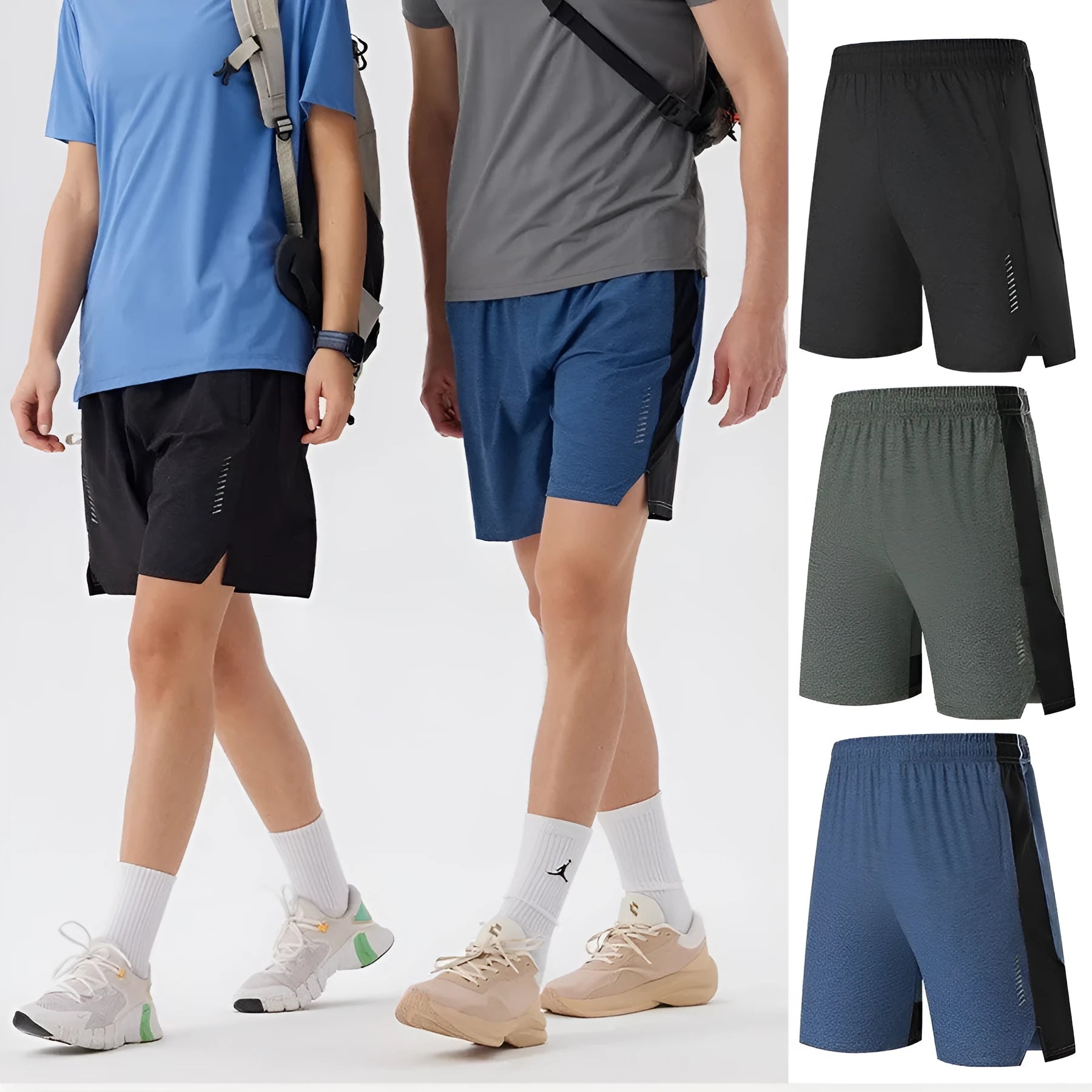 Men's forest green five-point spandex shorts with mid waist design and short length