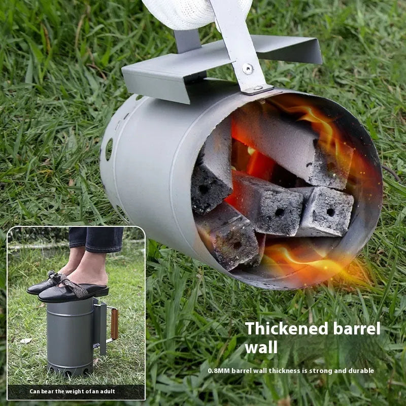 Zinc-iron alloy outdoor charcoal fire starter igniter in point carbon barrel style.