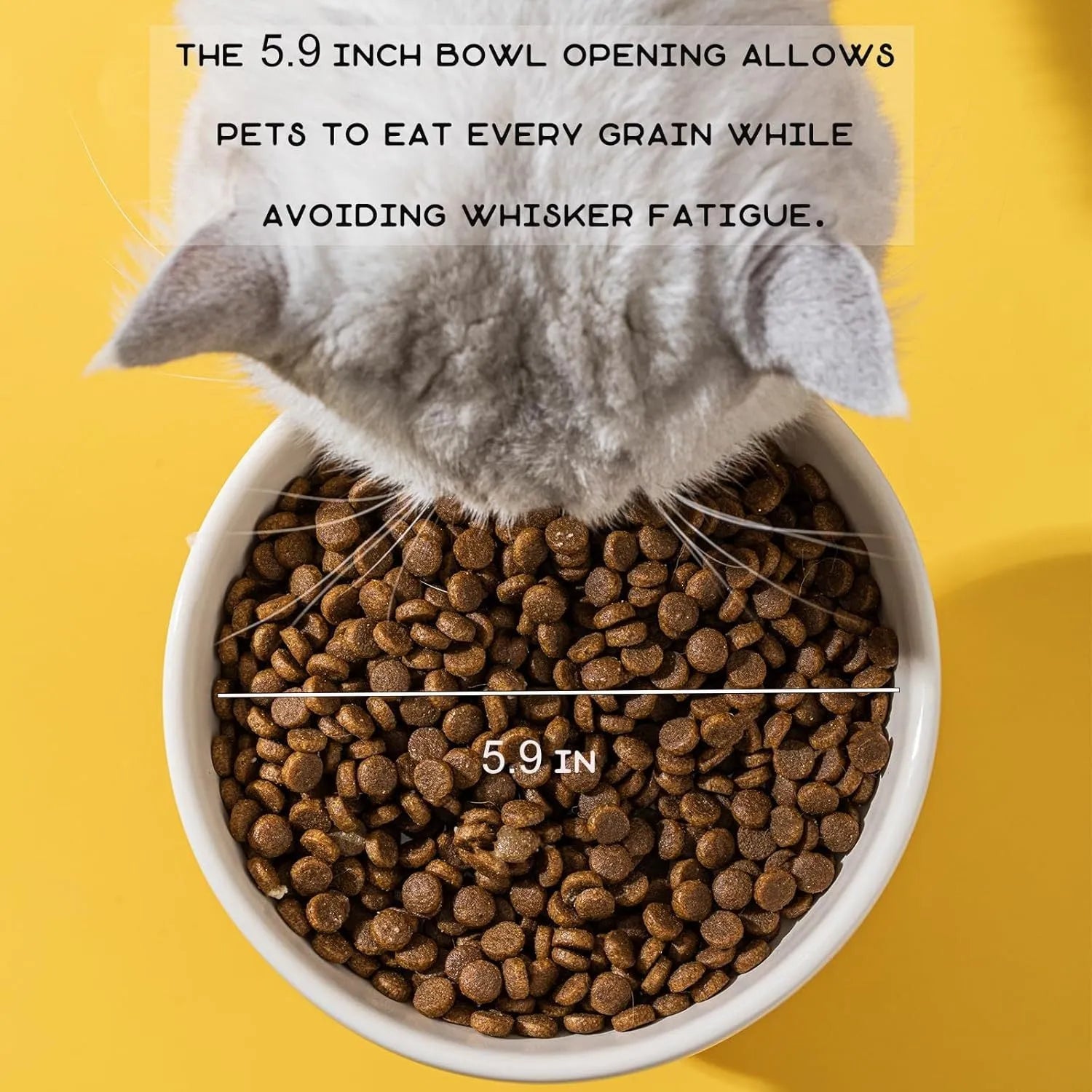 Ceramic elevated cat food bowl with animal theme design in pink, yellow, or white